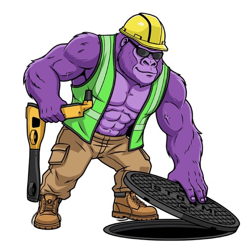 Plumbing design with the title 'APUL - Gorilla Mascot Logo'