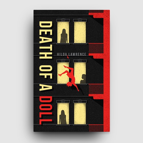 Crime book cover with the title 'Book Cover Design for Death of a Doll by Hilda Lawrence'