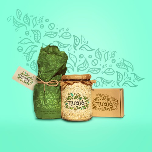 Brand packaging with the title 'Organic Granola - Brand Identity + Packaging'
