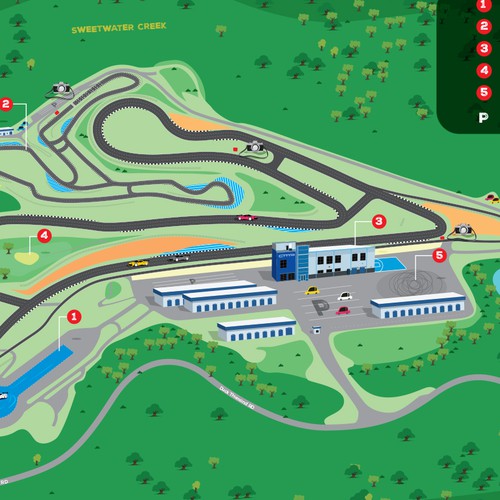 Map artwork with the title 'Motorsports Complex Needs Park Map'