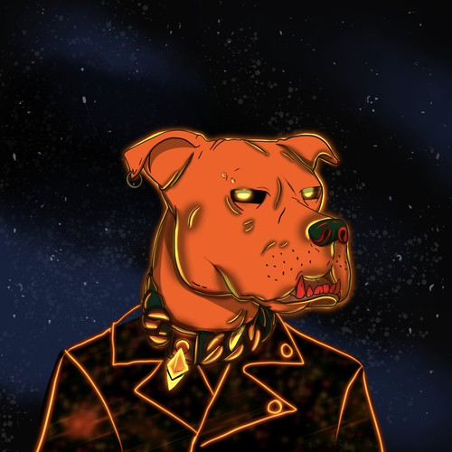 Pitbull design with the title 'CryptoPitz NFT Character Design'