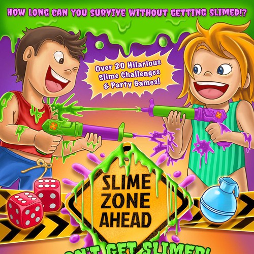 Toy artwork with the title 'Cartoon graphic for Slime gun game package. '