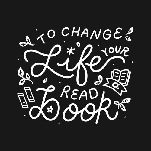 Hand-lettering artwork with the title 'Hand Lettered quote for Book Store's Window'