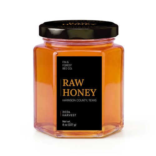 Honey label with the title 'Modern black and gold label for honey'