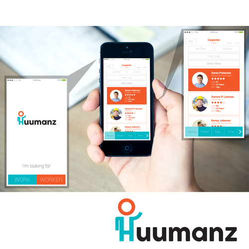 App logo with the title 'App Interface Mock Up for Huumanz'