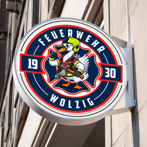 Firefighter logo with the title 'Firefighter Logo with Swan Mascot in Gear'