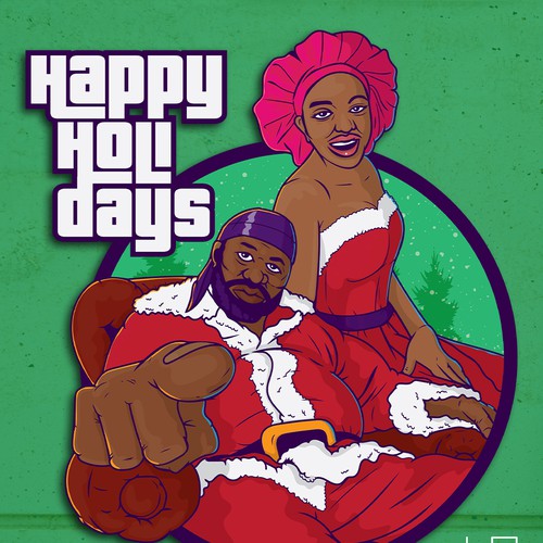 Santa artwork with the title 'Mr and Mrs Santa GTA Style'