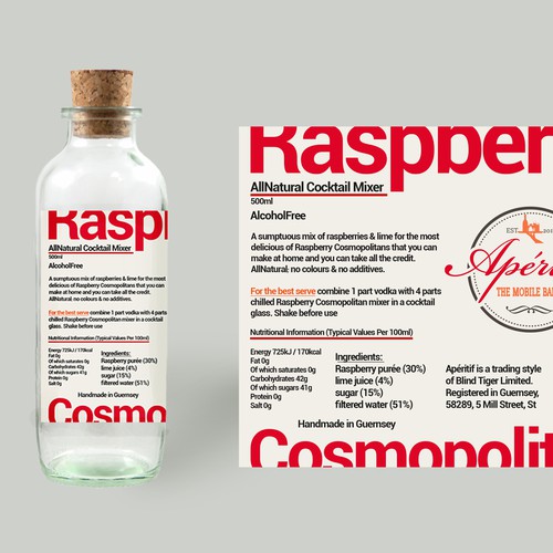 Green label with the title 'Label for a super-premium cocktail mixer'