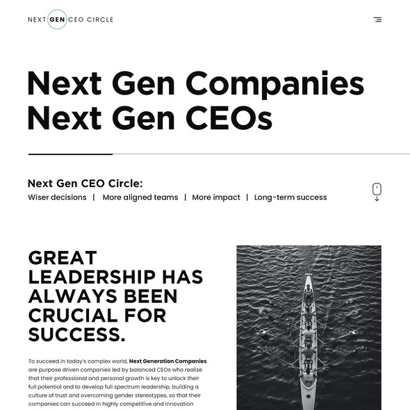 Typography website with the title 'Minimalist website for Next Generation CEO circle'
