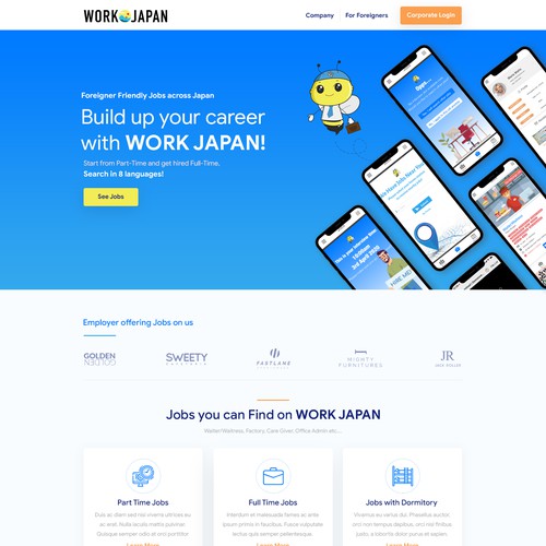 Illustration website with the title 'WORK JAPAN'