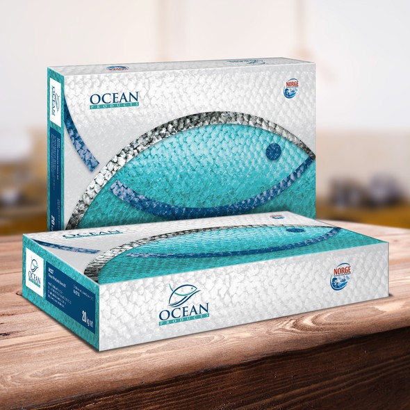 Fish packaging with the title 'Norwegian frozen fish package for export'