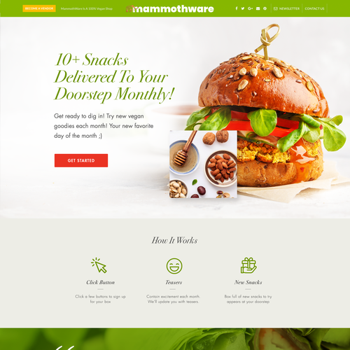 Interface design with the title ' Landing Page For Vegan Snack Box'