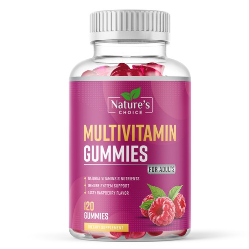 Unique label with the title 'Multivitamin Gummies for Adults Supplement'
