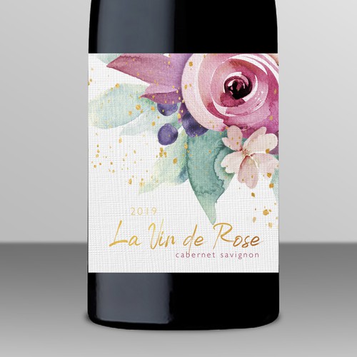Flower label with the title 'Feminine Wine Label'