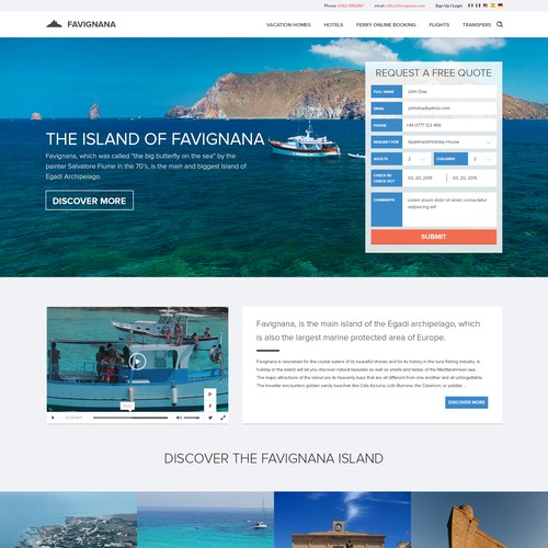 Travel website with the title 'Website design for Favignana'