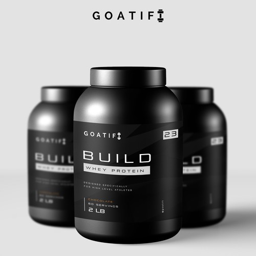 Sports label with the title 'GOATIF, BUILD whey protein'