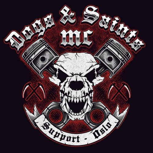 Biker t-shirt with the title 'Tshirt design for Dogs & Saints MC'