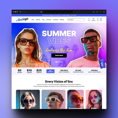 Online store website with the title 'Glasses e-Commerce Store'