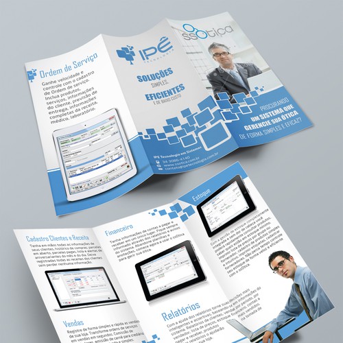 Tri-fold design with the title 'New Brochure Design For 'IPE Tecnologia' With Clean Style'