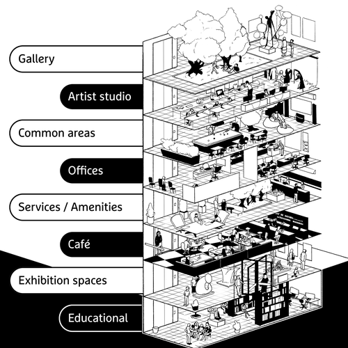 Architecture illustration with the title 'Building cross-section'