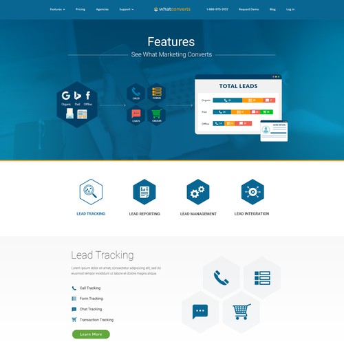 Internet website with the title 'Features Section Webpages'