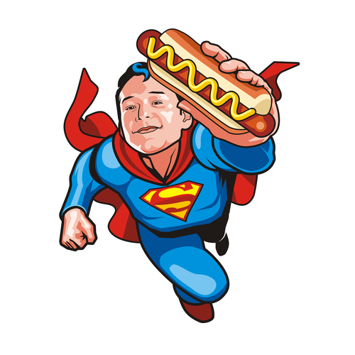 Character t-shirt with the title 'Super Hot Dog Non-Profit T-Shirt'