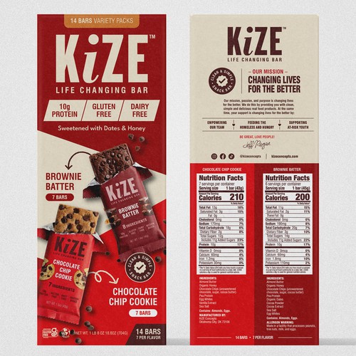 Chocolate packaging with the title 'Box Design for 14ct Variety Pack Clean & Simple Protein Bars'