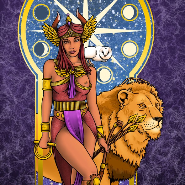 Lion illustration with the title 'Tarot card'