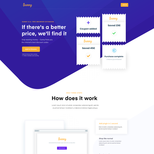 Discount design with the title 'Sunny Chrome Extension website'