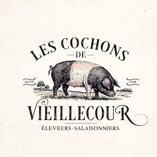 Cow, pig, and chicken logo with the title 'Les Cochons de Vieillecour'
