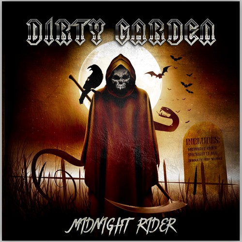 Textured design with the title 'Dirty Garden - Midnight Rider'