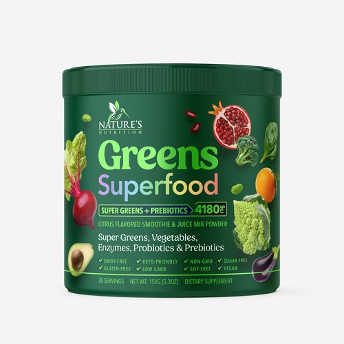 Nutrition label with the title 'Green Superfood Supplement'