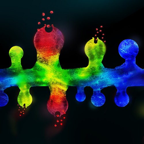 Science artwork with the title 'A serious design. For a seriously fun scientific contest.'