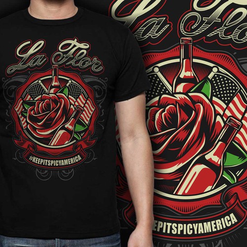 Rose design with the title 'La Flor T Shirt'