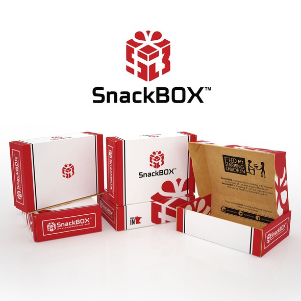 Red packaging with the title 'Product Packaging For SnackBox'