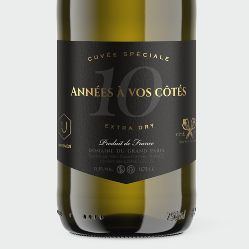 Champagne design with the title 'Anniversary Champagne Label Design, France'