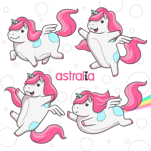 Branding illustration with the title 'Chubby Unicorn Astralia'