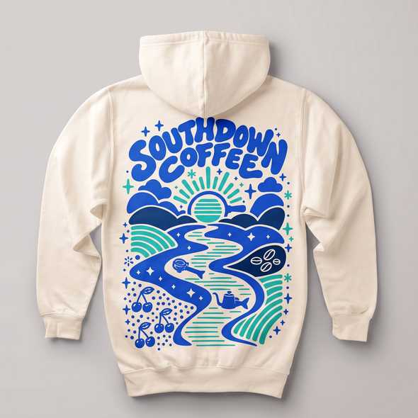 Screen print design with the title 'Southdown Coffee Hoodie Design'