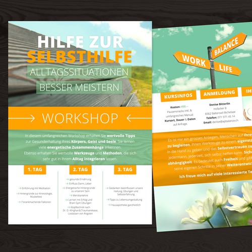 Workshop design with the title 'Flyer Hilfe zur Selbsthilfe (Coaching)'