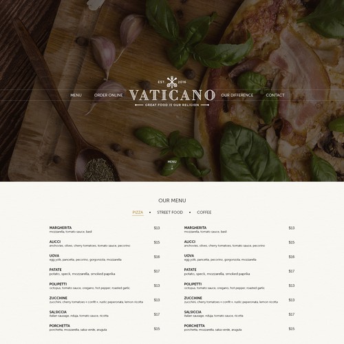 Coffee website with the title 'Create an elegant and eye-catching design for Vaticano Cucina'