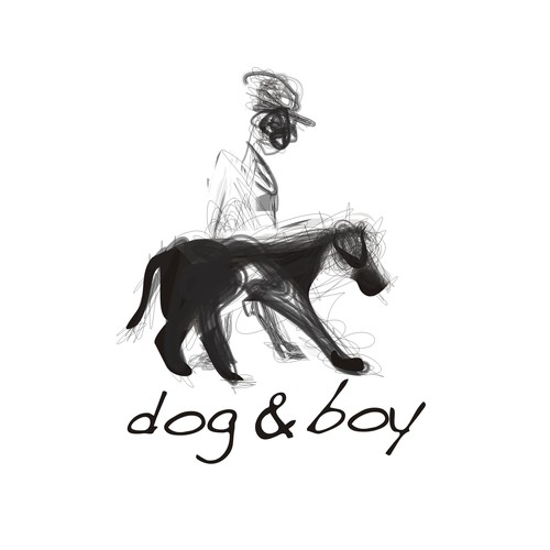 Line drawing design with the title 'Logo design : Capture the essence of new Melbourne textile designer 'dog & boy''