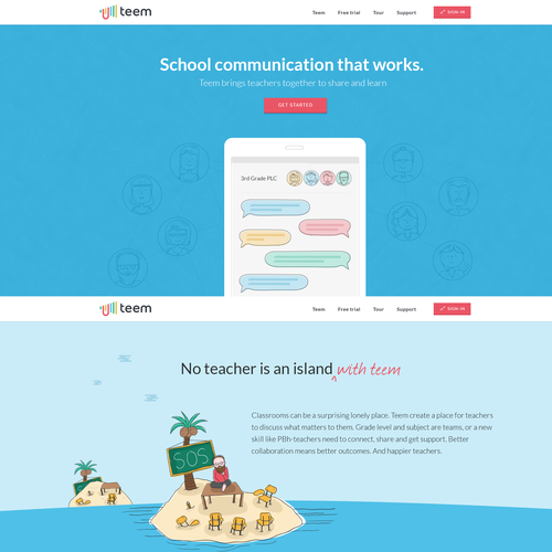 Startup design with the title 'Teem landing page'