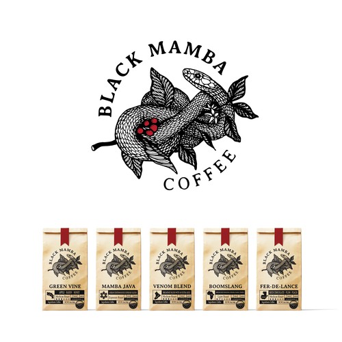 Classic label with the title 'Logo and Label design for Black Mamba Coffee'