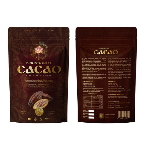 Cocoa packaging with the title 'Packaging design'