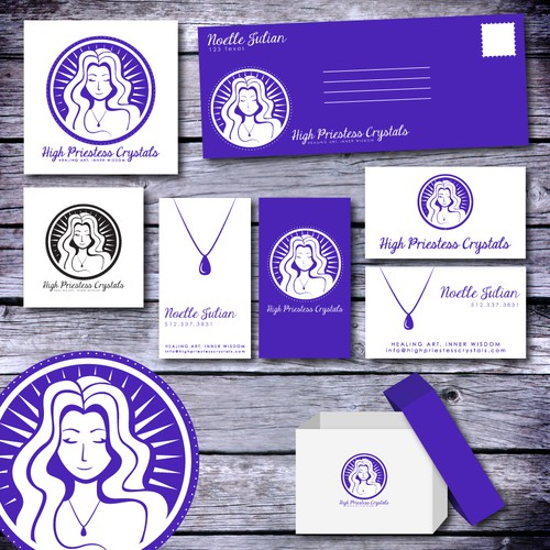 Necklace design with the title 'High Priestess Crystals'