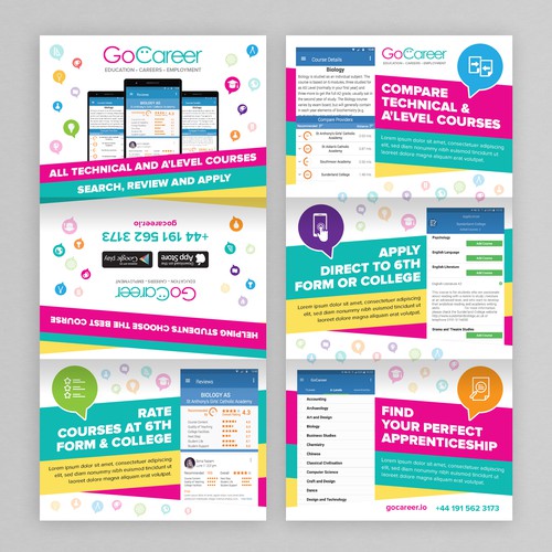 Tri-fold design with the title 'Design a cool flyer for new student mobile app'