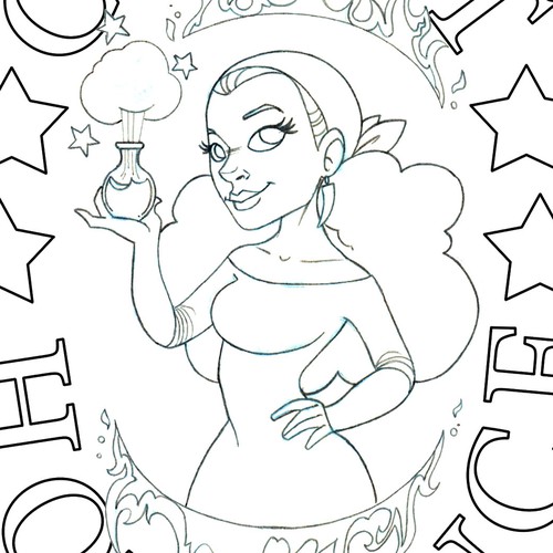 Comic book character artwork with the title 'Line art logo hot sauce'