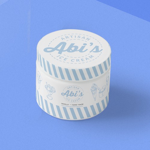Ice cream label with the title 'Abi's Ice Cream Hand Made pot'