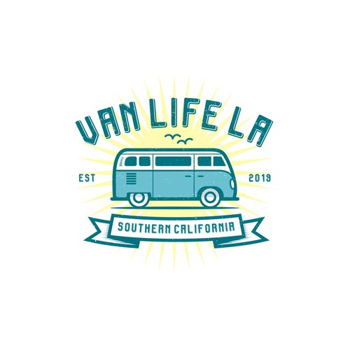 Road trip logo with the title 'Design a Vintage logo for "VANLIFE LA"'