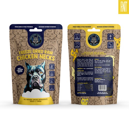 Cat packaging with the title 'Freeze-Dried Chicken Necks'